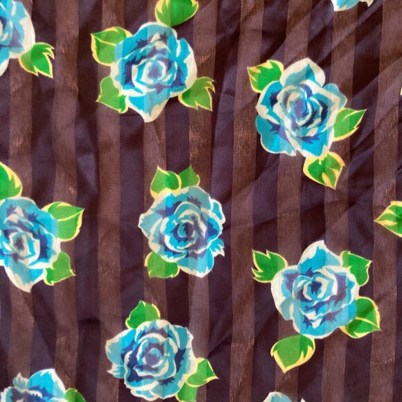 Vintage Blue Roses Rose Flower Scarf Floral 20 X 20" Made in Italy Chiffon Green - Picture 7 of 16